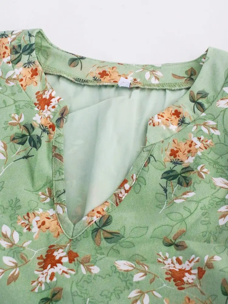 Spring Summer Fashion Women V Neck Short Sleeve Loose Chic Floral Printed Dress by DERILUJA LLC
