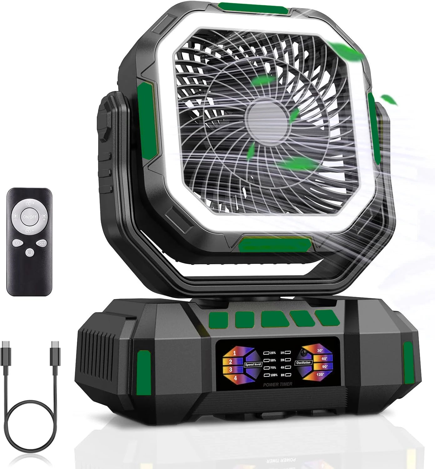 Rechargeable Portable camping Fan 40000mah 720° Rotating Hanging Fan Night Light Air Cooler Outdoor Camping Tent fans ventilador by DERILUJA LLC