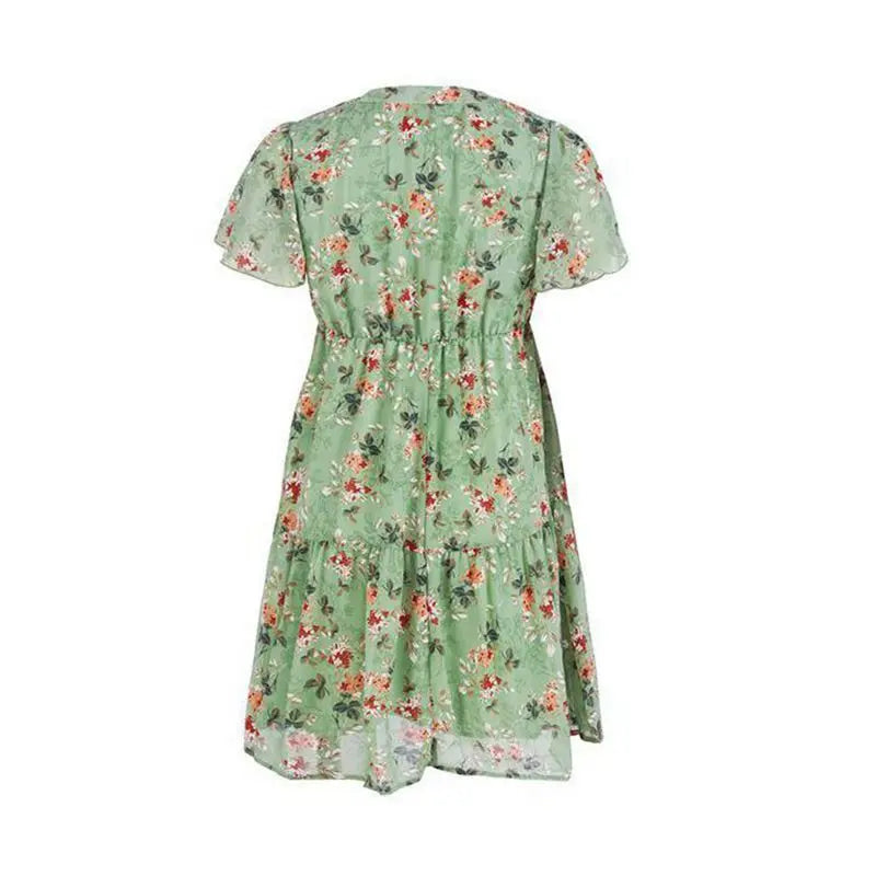 Spring Summer Fashion Women V Neck Short Sleeve Loose Chic Floral Printed Dress by DERILUJA LLC