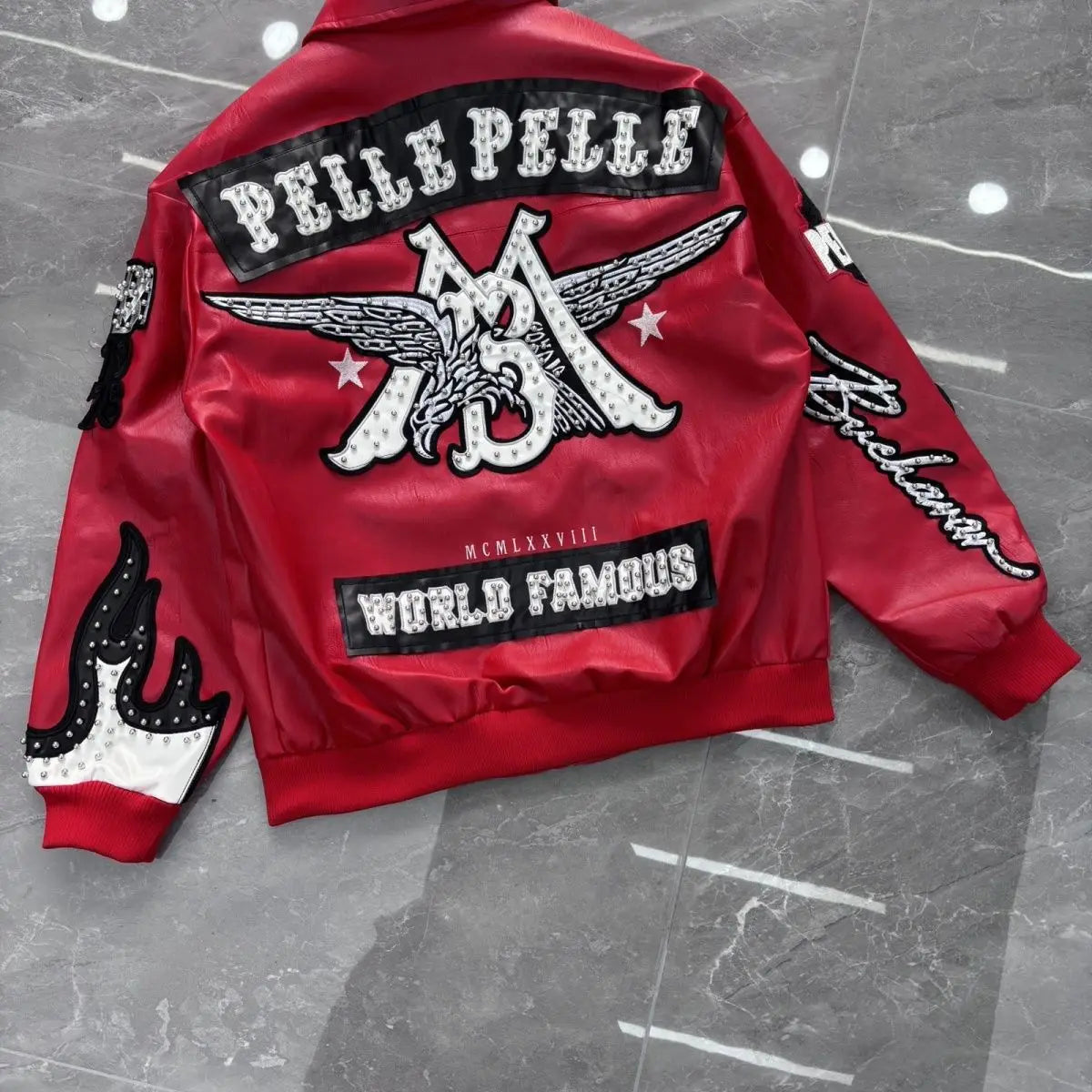 Hip-hop eagle embroidery leather jackets cool flame decoration baseball streetwear autumn and winter jacket men clothing by DERILUJA LLC