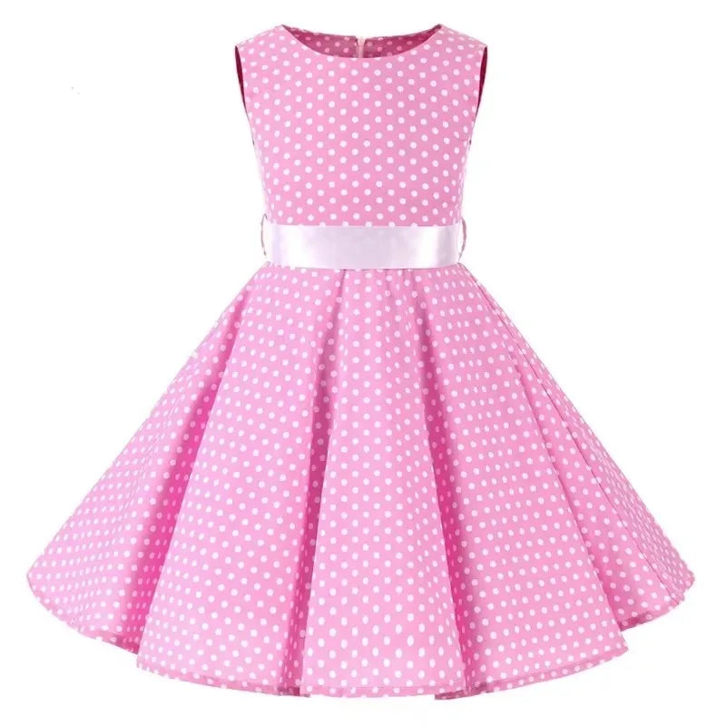 Polka Dot Vintage Kids 1950s Swing Dress Flower Floral Midi Dress Cotton Summer Dress Baby Girl by DERILUJA LLC