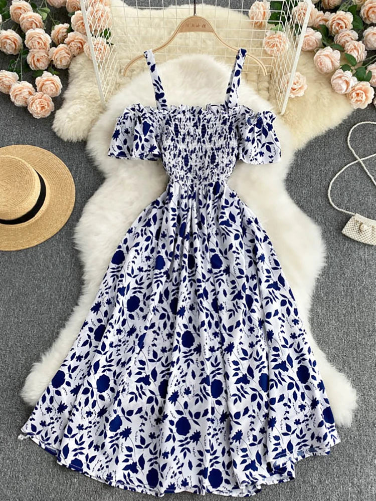 Summer 2026 Midi Dress Women Casual Off Shoulder Short Sleeve Vacation Beach Robe Female Clothing by DERILUJA LLC