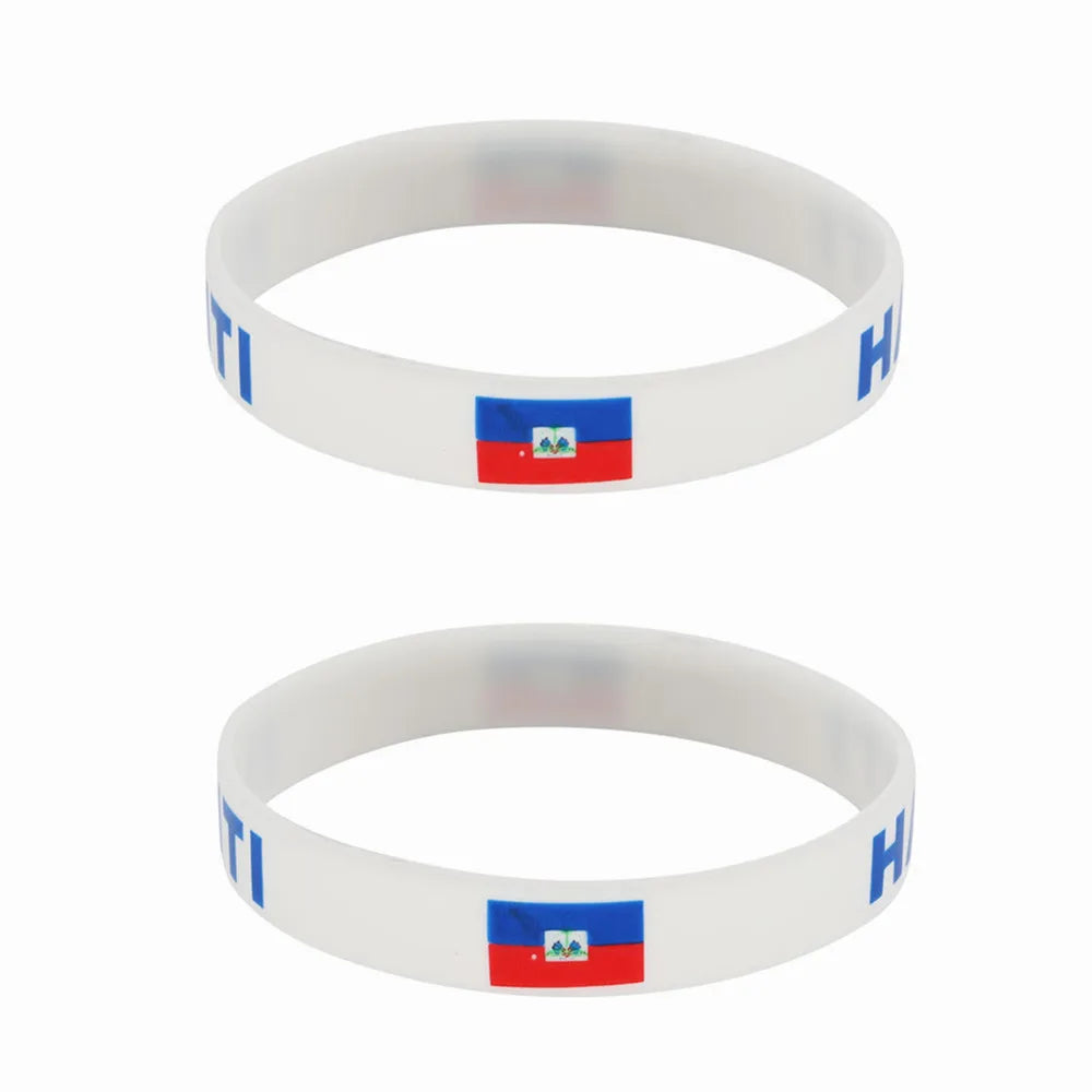 2pcs Haiti Flag Silicone Bracelets Sport Game Wristband National Flags Wrist Strap for Men Women Rubber Band Fashion Accessories by DERILUJA LLC