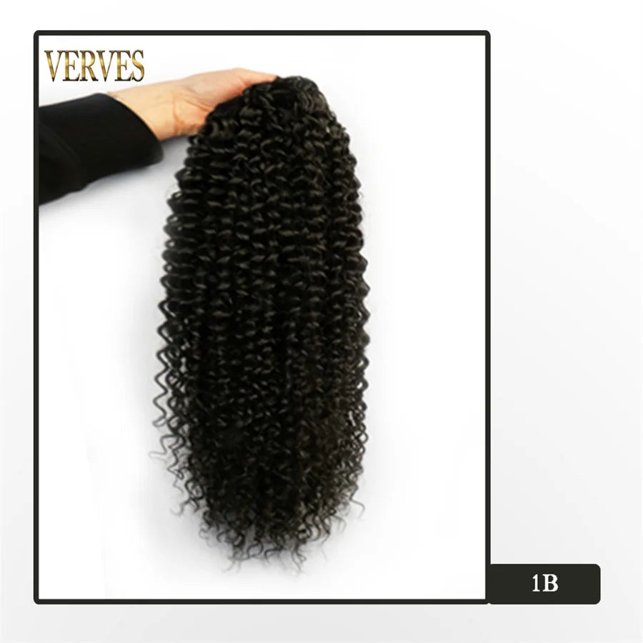 Synthetic Drawstring Puff Ponytail Afro Curly 16 Inch Hair Extension Clip In Pontail African Ombre Long Hair Brown Black Grey by DERILUJA LLC
