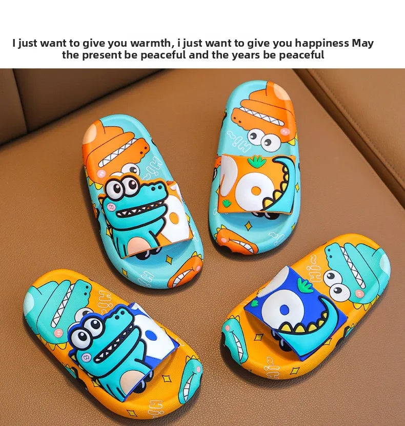 Cartoon Dinosaur Children Slippers Boy Girls Casual Shoes Flat Beach Water Shoes Indoor Soft Kids Cute Flip Flops for Boy Girl by DERILUJA LLC