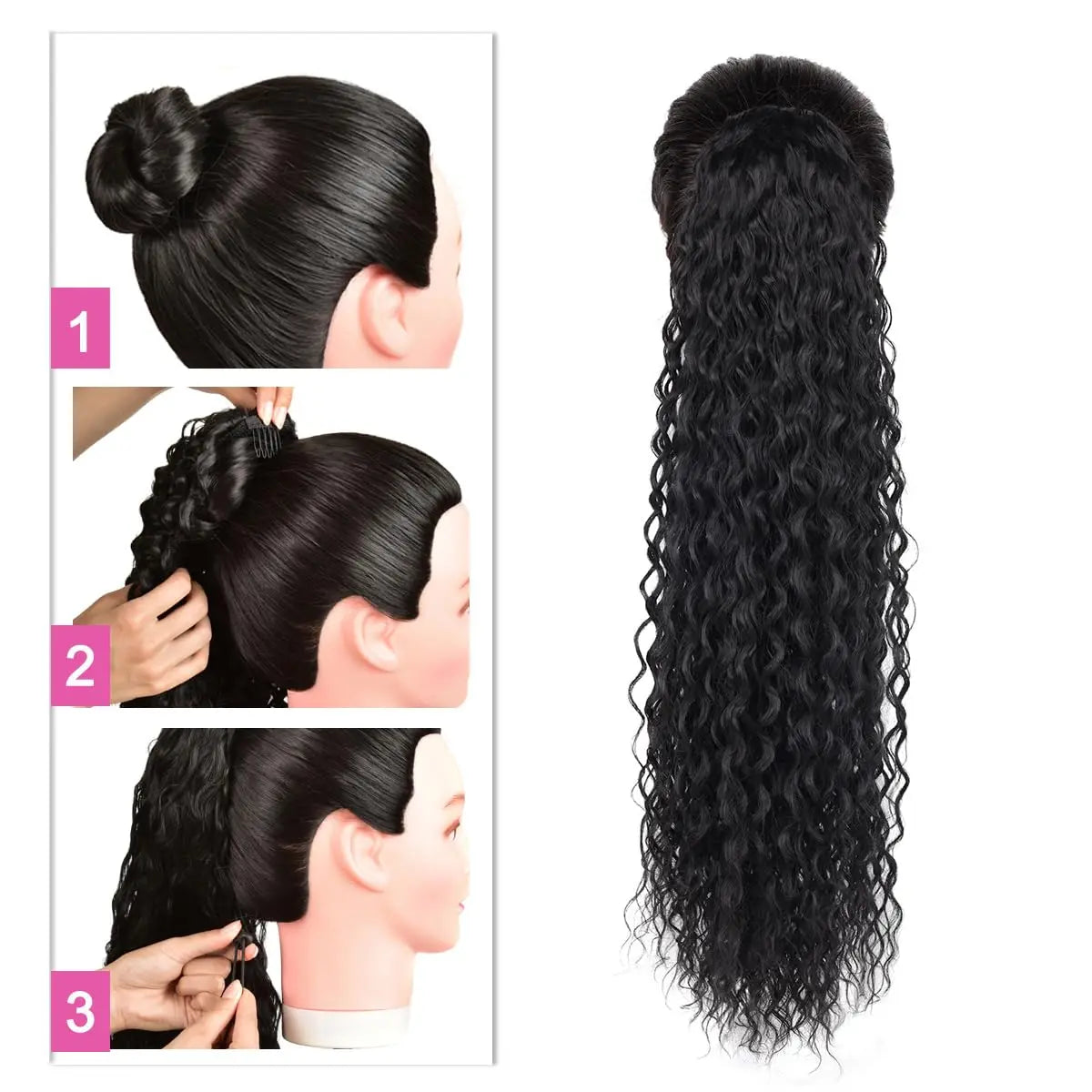 Synthetic Wig 24inch Long Curly Wave Drawstring Ponytail HairPieces Extension Heat Resistant Clip in For Women Girl by DERILUJA LLC