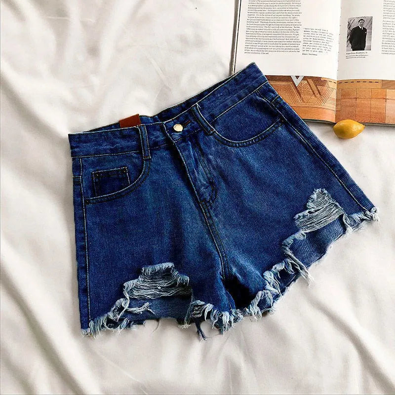 Fashion Casual Tassel Ripped Shorts Women 2026 Summer High Waist Denim Jeans Y2K Hot Pants Streetwear Korean Blue Cowboy Shorts by DERILUJA LLC