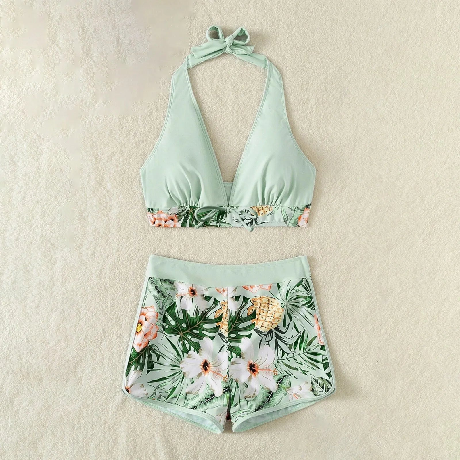 Women's Paneled Printed Swimsuit Ladies Fashion High Waist Swimsuit Two-Piece Set V-Neck Bathing Suits Female by DERILUJA LLC