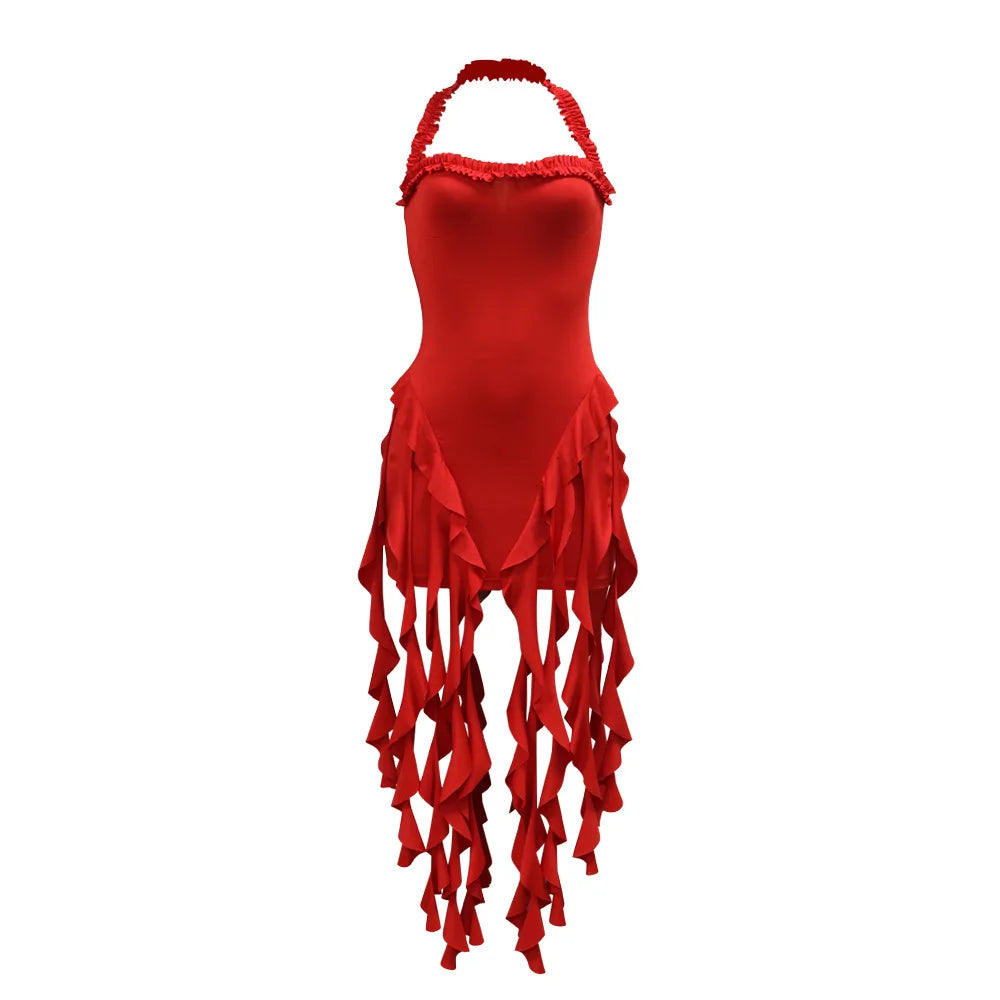 Women Sleeveless Strapless Halter Long Dress Summer Streetwear Beach Tassel Evening 2026 Night Party Dresses Vestidos by DERILUJA LLC
