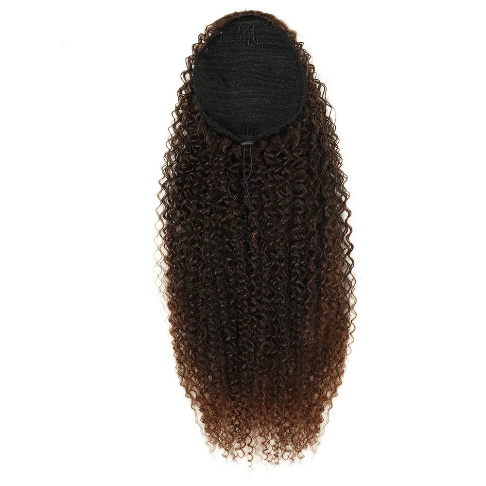 Synthetic Ponytail 24inch Kinky Curly Ponytail Drawstring Chip-In Hair Extension Organic Overhead Ponytail For Women by DERILUJA LLC