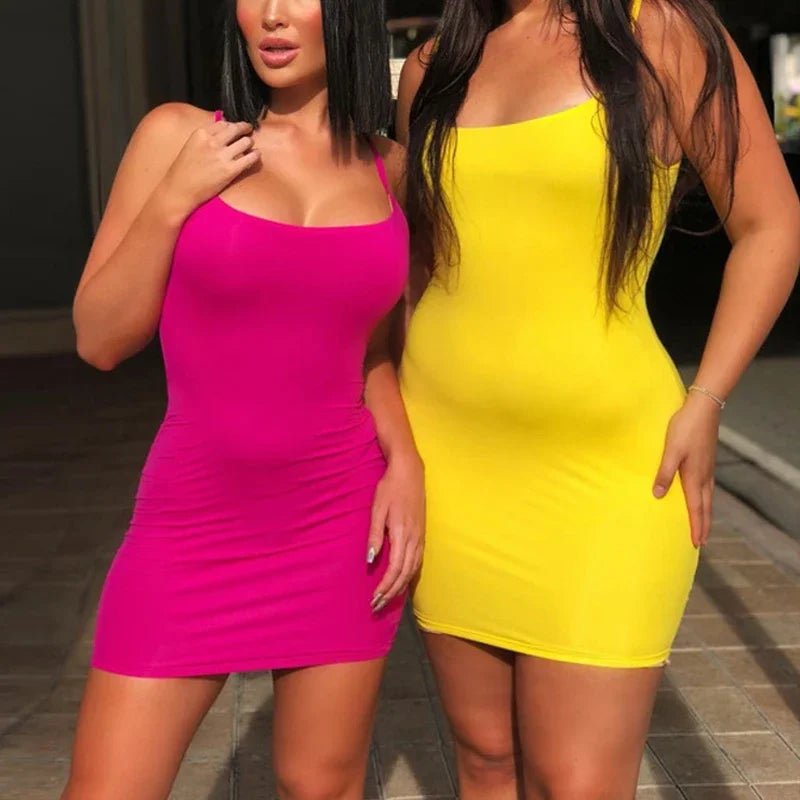 Summer Spaghetti Strap Mini Dress 2026 Women Bodycon Club Party Dresses Short Female Camisole Solid Black Sheath Sundress by DERILUJA LLC