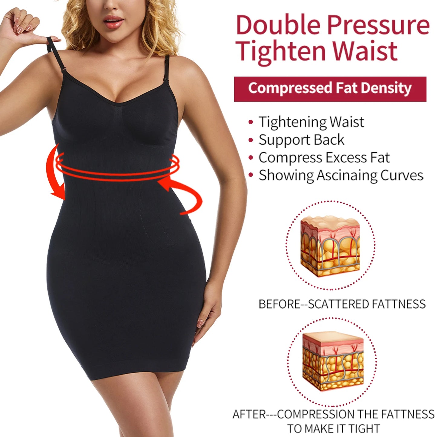 Suspender Dress Shaper Women New Slim Fit Dress Tummy Control Full Slips Breathable Body Shaper Slim S-3XL Plus Size by DERILUJA LLC