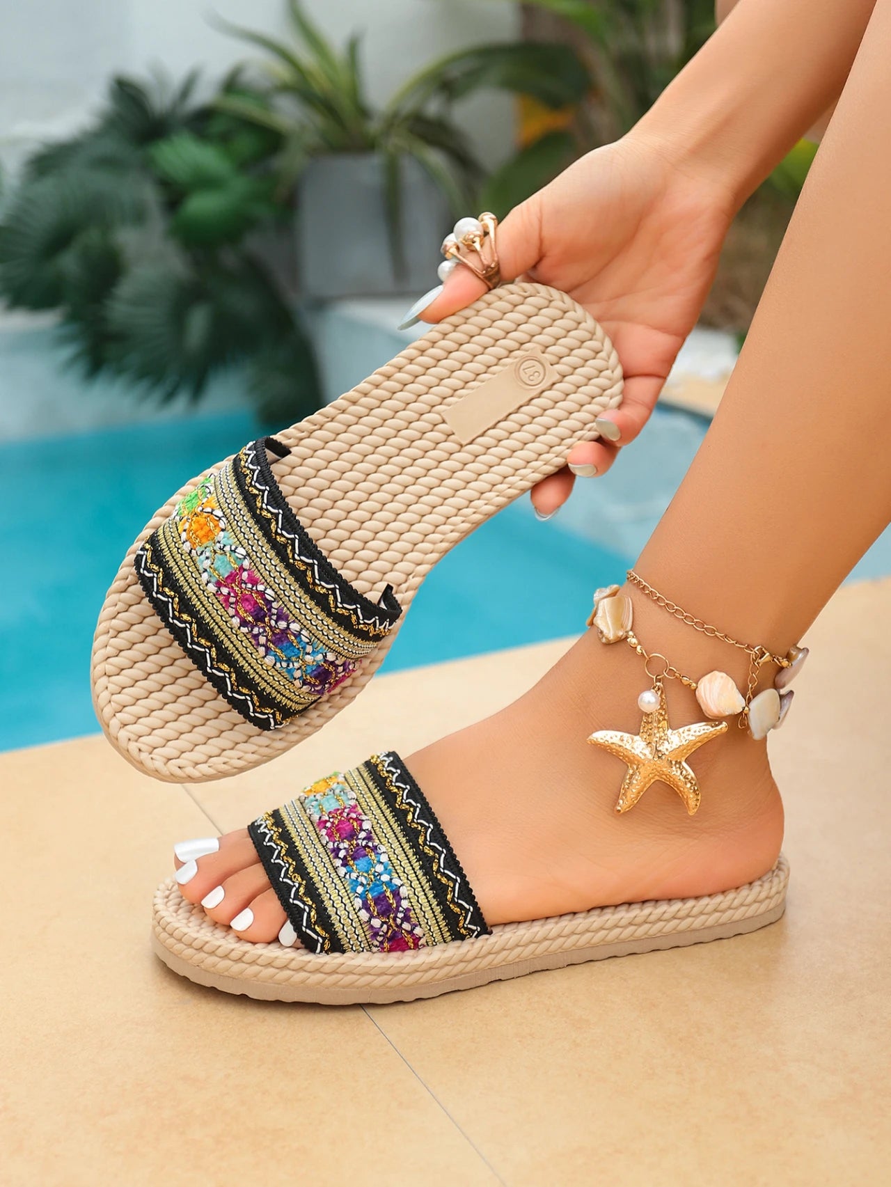 2026 New Summer Women Slippers Beach Fashion Sandals Ethnic Style Round Toe Casual Comfortable Flat Slippers Women Big Size 43 by DERILUJA LLC