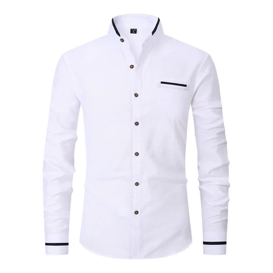 New Fashion Patchwork Long Sleeeve Casual Shirts Men Stand Collar Slim Fit Blouses High Quality Spirng Autumn Male Dress Shirt by DERILUJA LLC