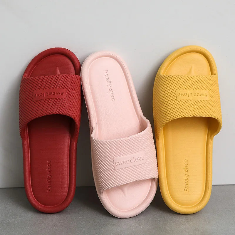 Summer Bathroom Slippers Men Women Non-slip Fashion Slides Indoor House EVA Slippers Woman Couples at Home Happy Flops LX021 by DERILUJA LLC