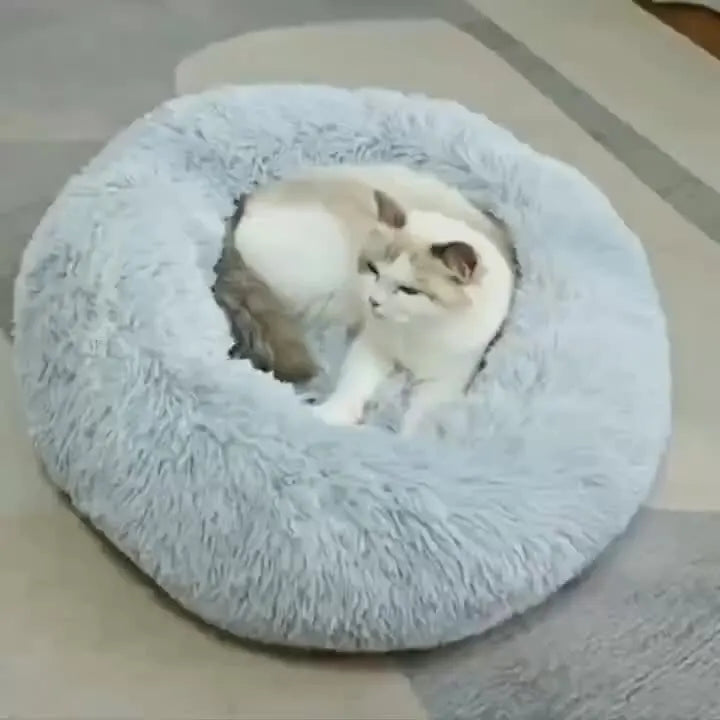 1PC comfortable striped plush pet bed, suitable for cats and dogs,warm,deep sleep round nest,filling,gray,soft,indoor