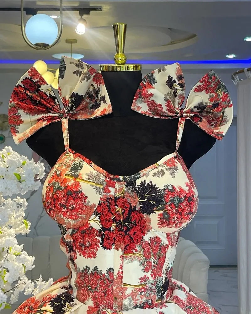 Elegant Floral Print A- Line Mini Dress with Bow Knot High Waist Slimming for Women Spring Season Fashion Casual Skirt