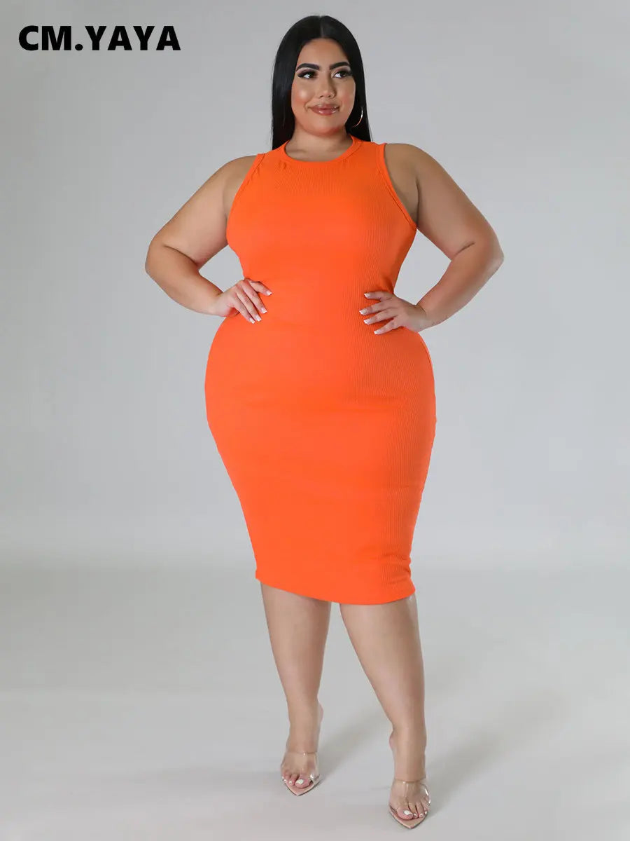 Women Plus size Fashion Sleeveless Knit Ribbed Bodycon Midi Tank Dress by DERILUJA LLC
