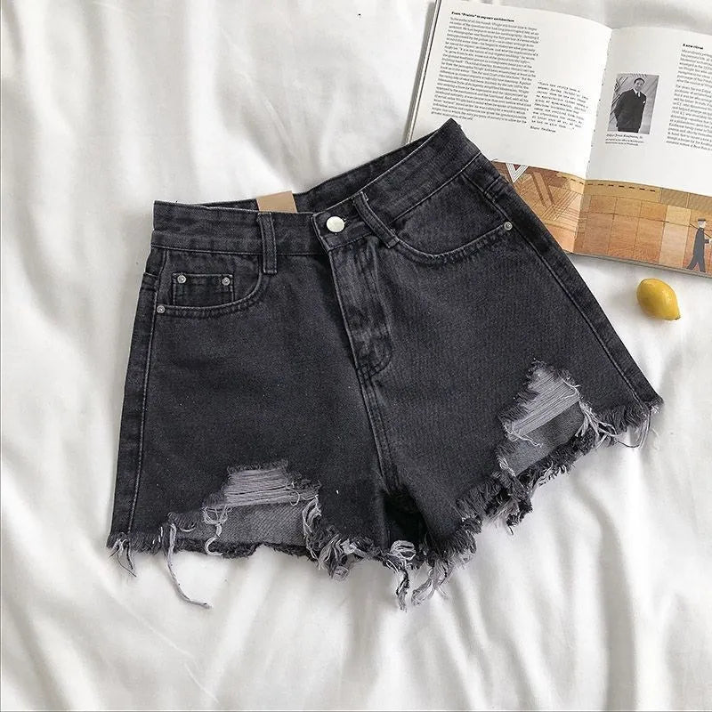 Fashion Casual Tassel Ripped Shorts Women 2026 Summer High Waist Denim Jeans Y2K Hot Pants Streetwear Korean Blue Cowboy Shorts by DERILUJA LLC