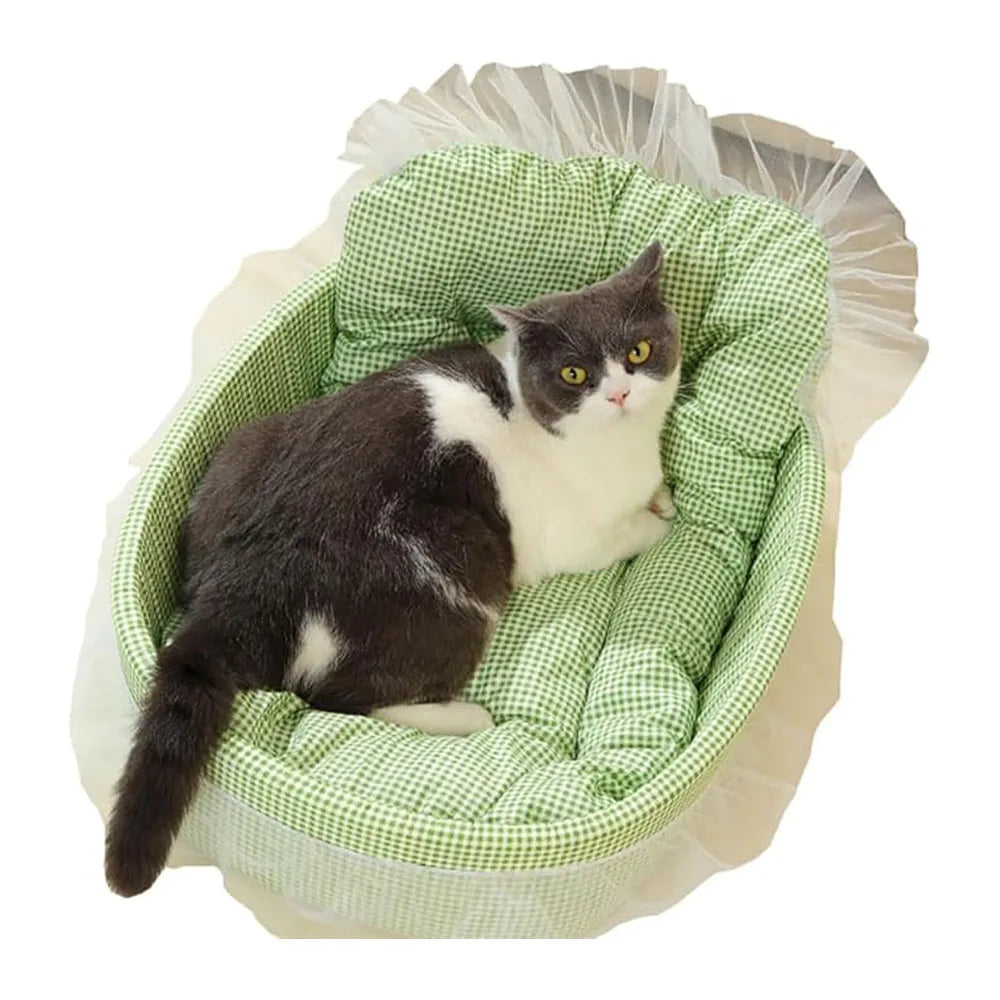 Cute Lace-Trimmed Pet Cat Princess Sofa Bed For Four Seasons Washable and Removable Soft Plush Oval for Small Dogs/Cats by DERILUJA LLC