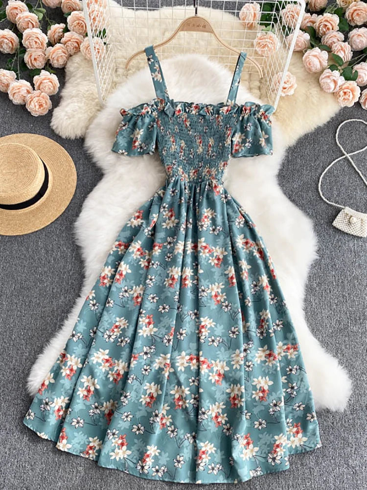 Summer 2026 Midi Dress Women Casual Off Shoulder Short Sleeve Vacation Beach Robe Female Clothing by DERILUJA LLC