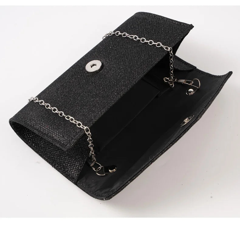 Glitter Envelope Handbag Women Silver Shiny Chain Shoulder Bag Ladies Mini Crossbody Flap Fashion Small Dress Day Clutch by DERILUJA LLC