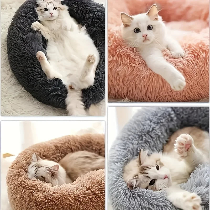 1PC comfortable striped plush pet bed, suitable for cats and dogs,warm,deep sleep round nest,filling,gray,soft,indoor by Badon Shop LLC