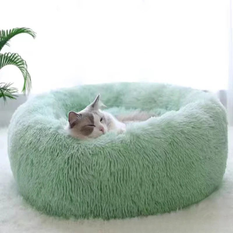 1PC comfortable striped plush pet bed, suitable for cats and dogs,warm,deep sleep round nest,filling,gray,soft,indoor by Badon Shop LLC