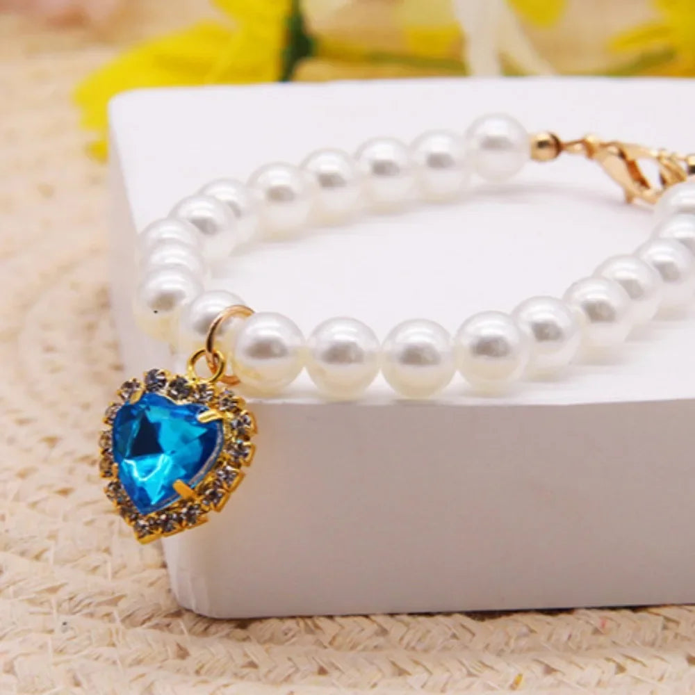 Luxury Pearl Pet Collar Pet Cat Dog Collar Love Pendant Pet Supplies Love Crystal Collar Kitten Cat Necklace by Badon Shop LLC