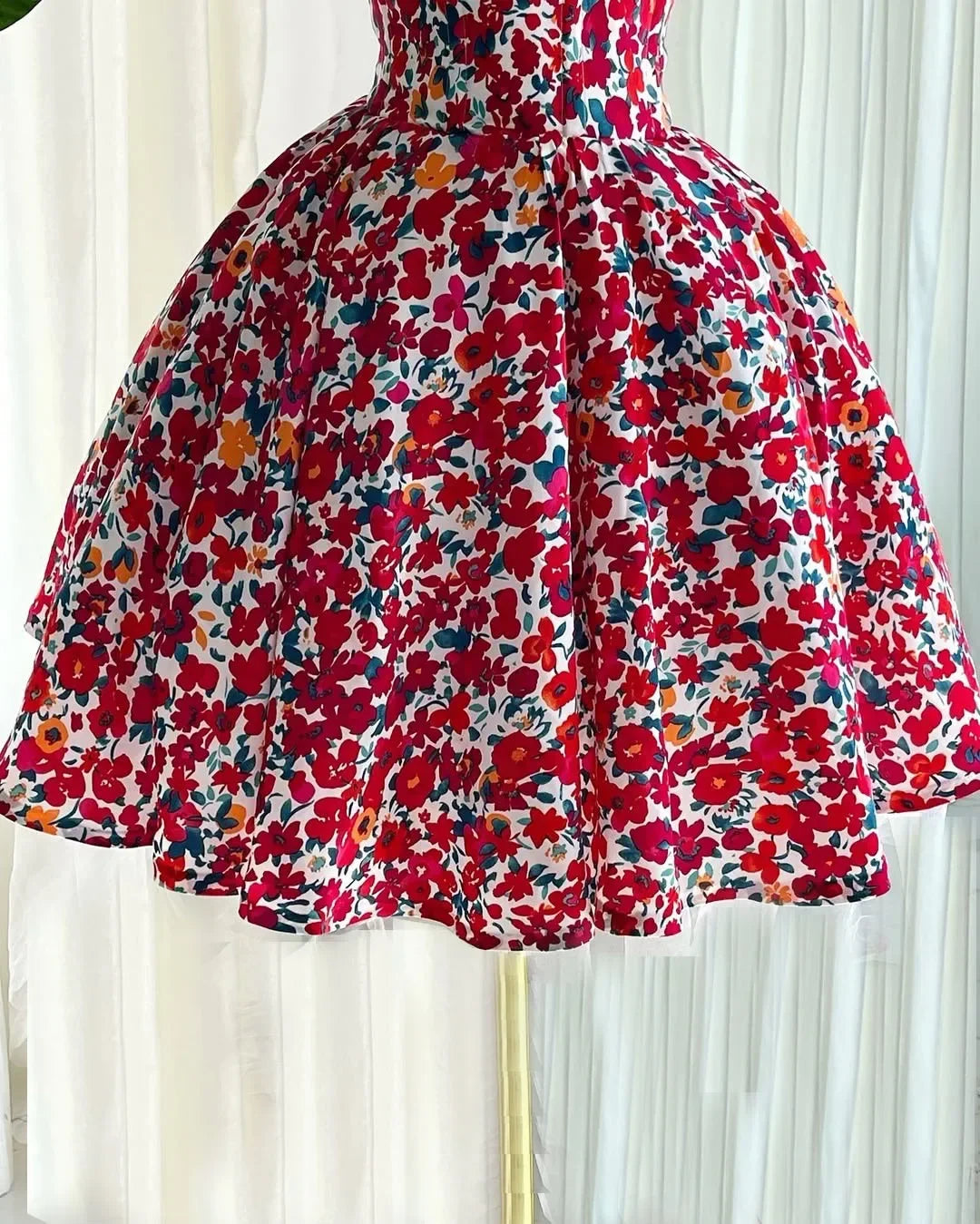 Elegant Floral Print A- Line Mini Dress with Bow Knot High Waist Slimming for Women Spring Season Fashion Casual Skirt