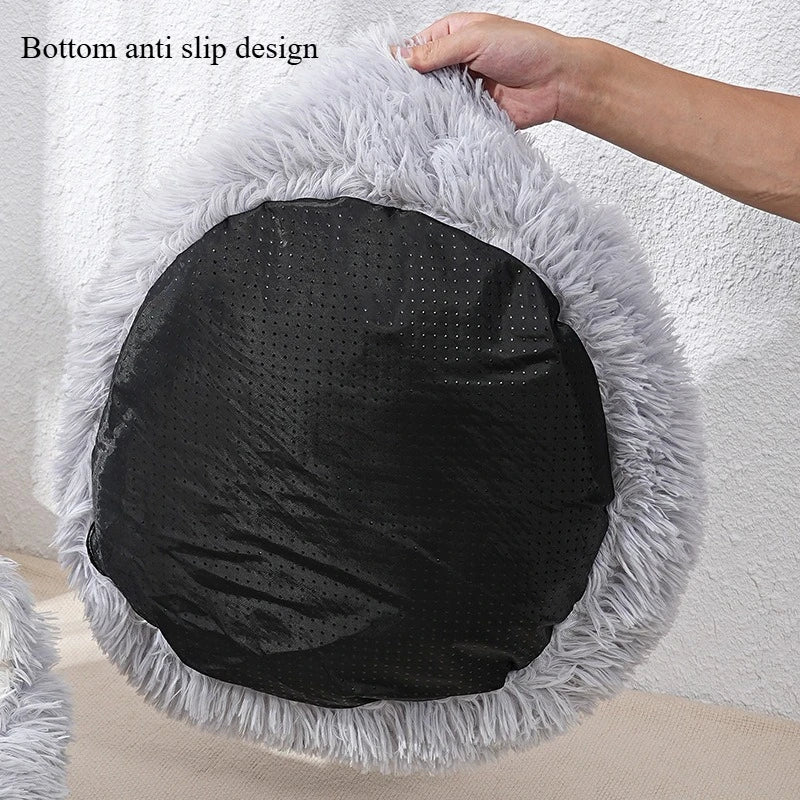 1PC comfortable striped plush pet bed, suitable for cats and dogs,warm,deep sleep round nest,filling,gray,soft,indoor by Badon Shop LLC