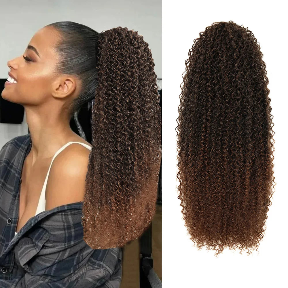Synthetic Ponytail 24inch Kinky Curly Ponytail Drawstring Chip-In Hair Extension Organic Overhead Ponytail For Women by DERILUJA LLC