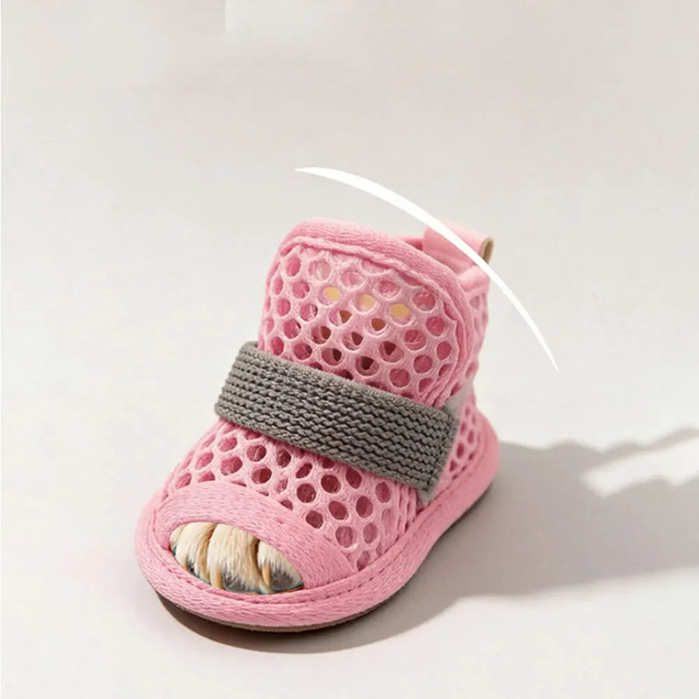 4Pcs Cute Mesh Dog Shoes Non-slip Elastic Strap Cooling Dog Boots Soft-sole Wear-resistant Pet Sandals Summer by DERILUJA LLC