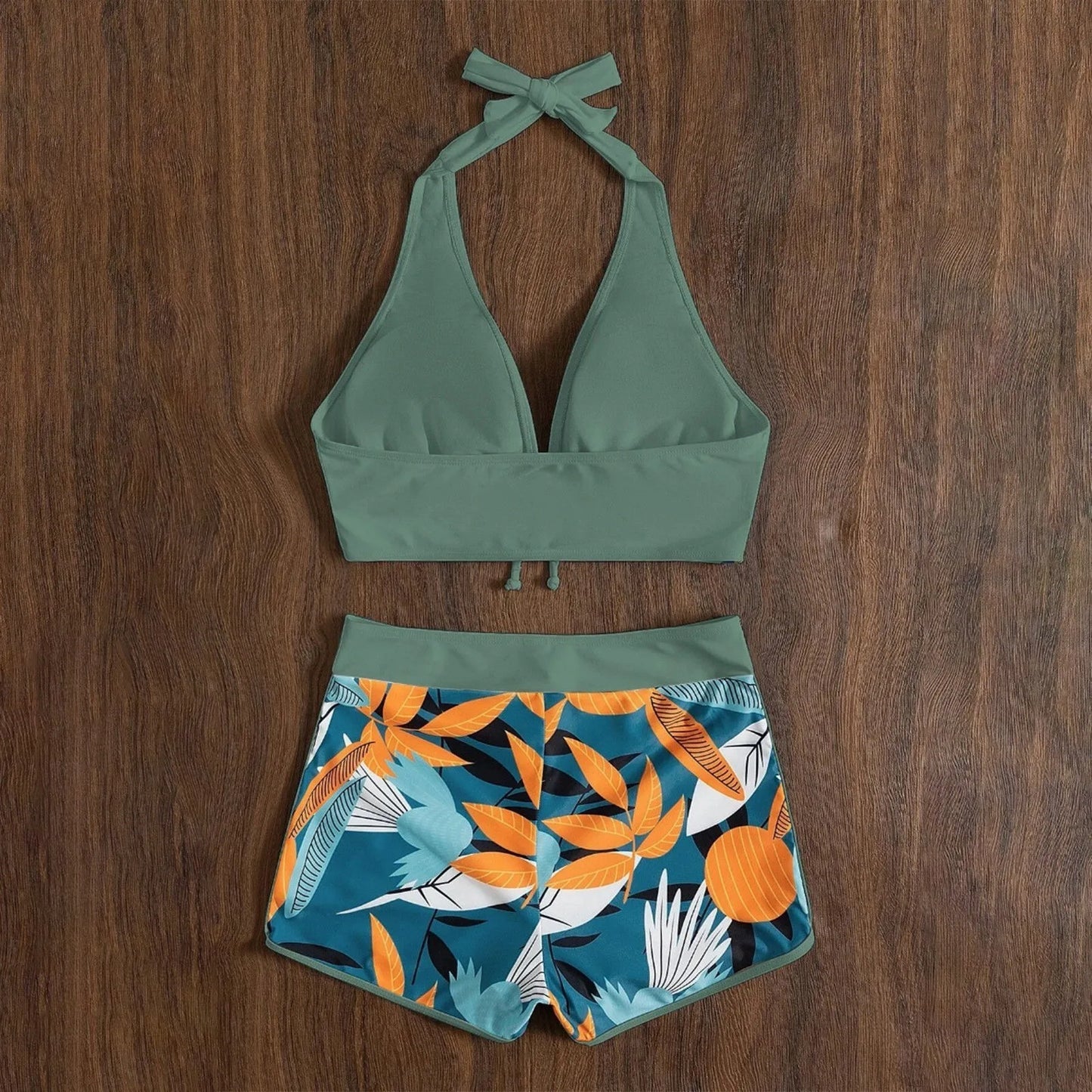 Women's Paneled Printed Swimsuit Ladies Fashion High Waist Swimsuit Two-Piece Set V-Neck Bathing Suits Female by DERILUJA LLC