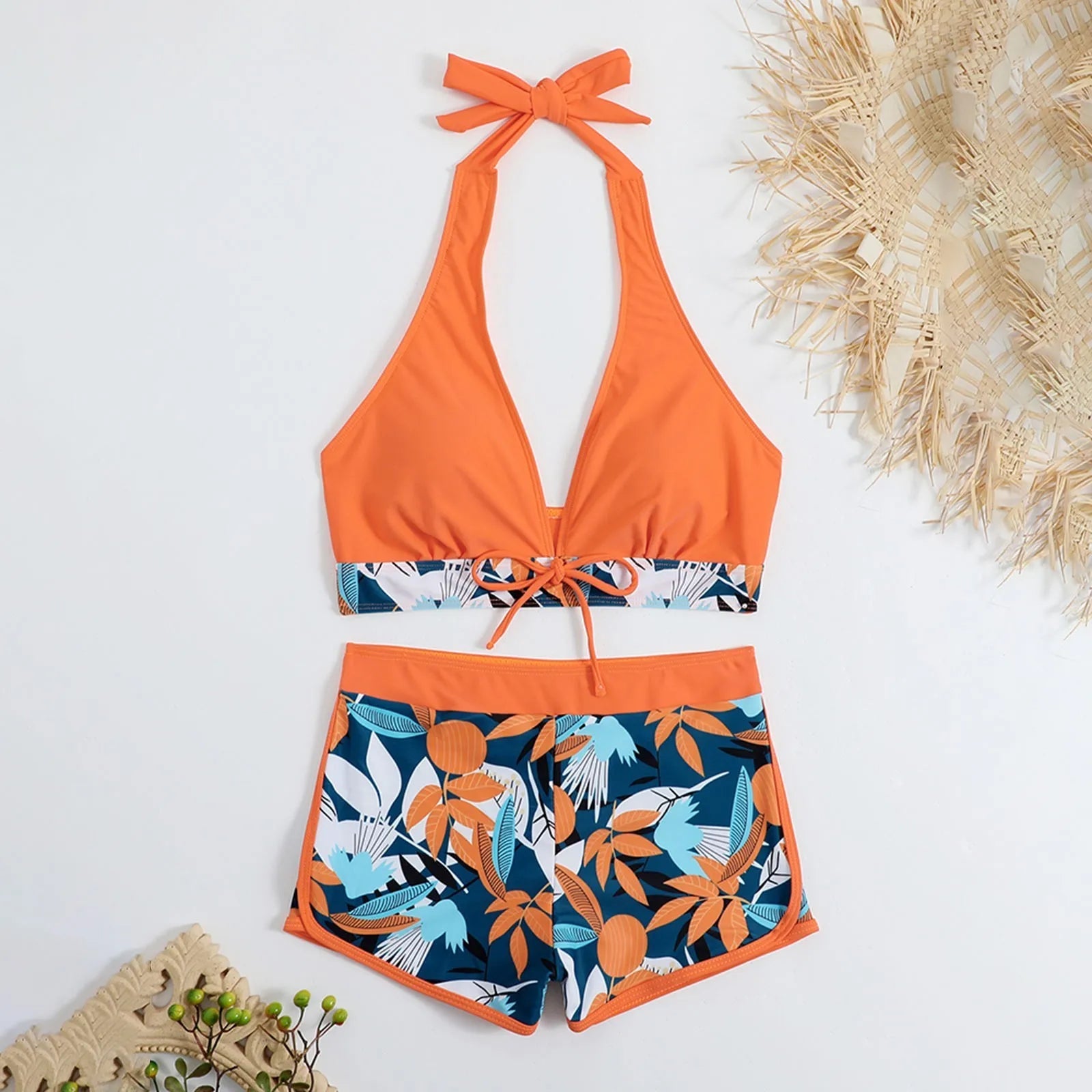 Women's Paneled Printed Swimsuit Ladies Fashion High Waist Swimsuit Two-Piece Set V-Neck Bathing Suits Female by DERILUJA LLC