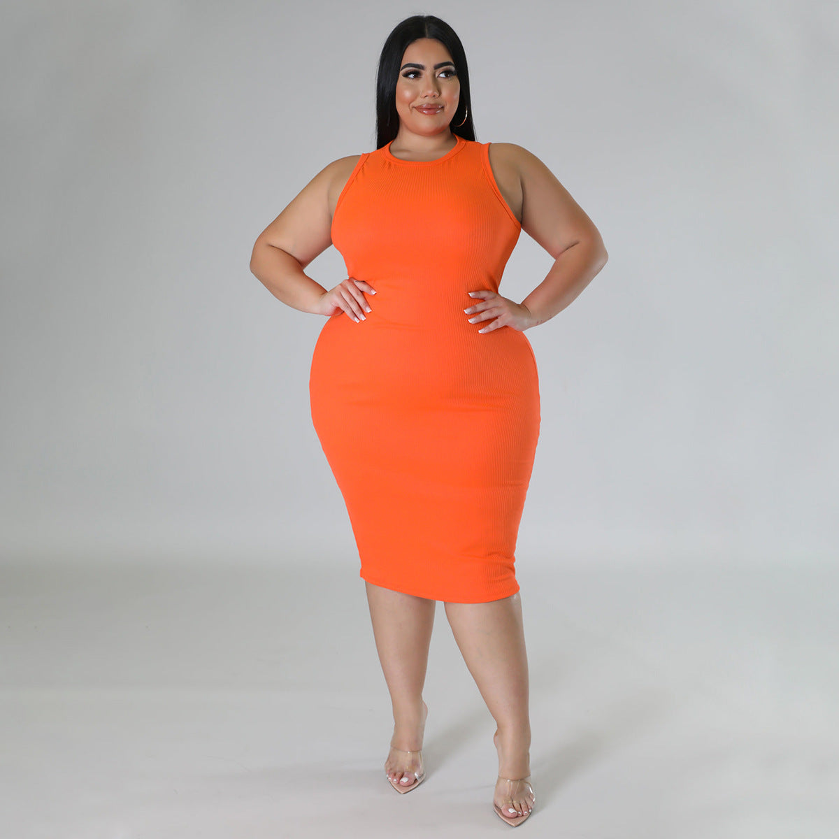 Women Plus size Fashion Sleeveless Knit Ribbed Bodycon Midi Tank Dress by DERILUJA LLC