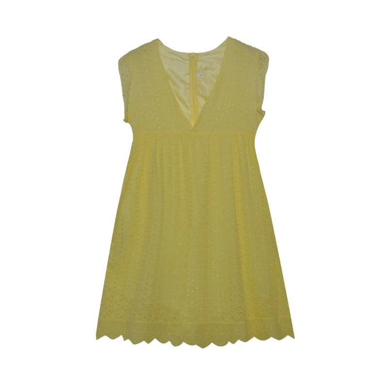 2026 Lace Jacquard Hollowed out V-neck Dress with Pocket Lining Shorts New Women's Fashion Elegant Casual Dress by DERILUJA LLC