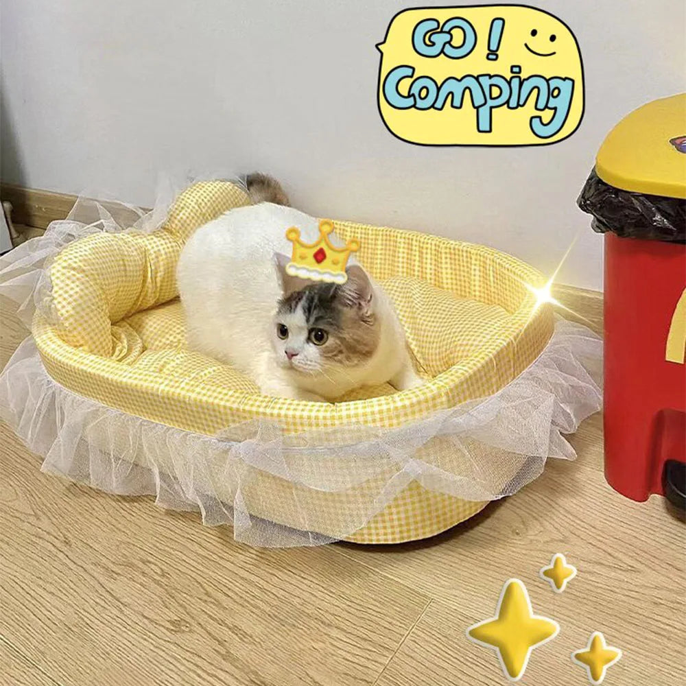 Cute Lace-Trimmed Pet Cat Princess Sofa Bed For Four Seasons Washable and Removable Soft Plush Oval for Small Dogs/Cats by DERILUJA LLC