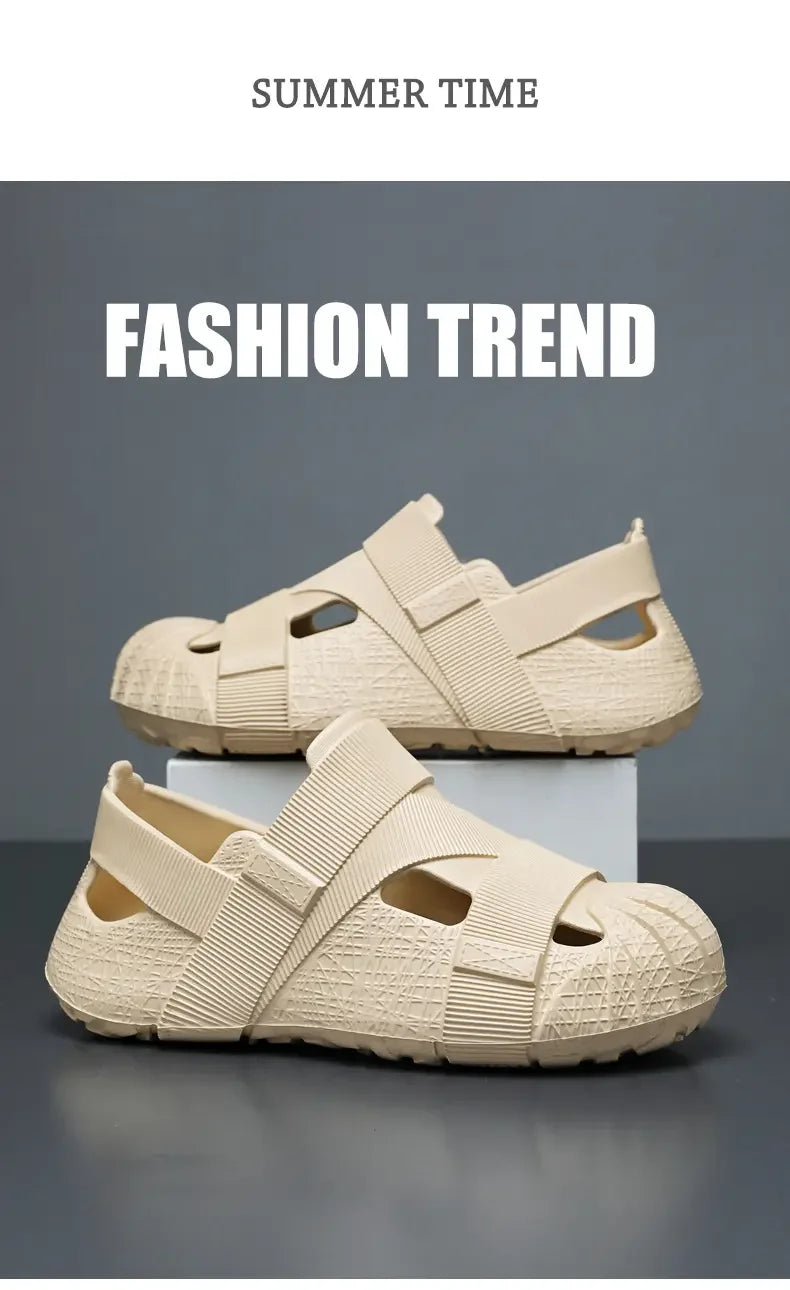 Summer Men's Outdoor Hollow Sandals Flat Bottom Non Slip Women's Garden Beach Breathable Soft Bottom Sneakers Large Sandals by DERILUJA LLC