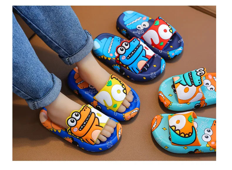 Cartoon Dinosaur Children Slippers Boy Girls Casual Shoes Flat Beach Water Shoes Indoor Soft Kids Cute Flip Flops for Boy Girl by DERILUJA LLC