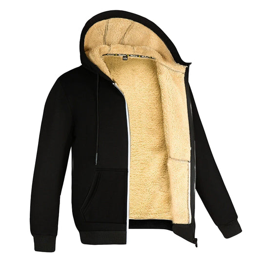 Winter Lambswool Zipper Hoodies Thicken Warm Jackets Long Sleeve Sweatshirts Casual Sports Fleece Black Coats Hooded Men Coat To by Badon Shop LLC