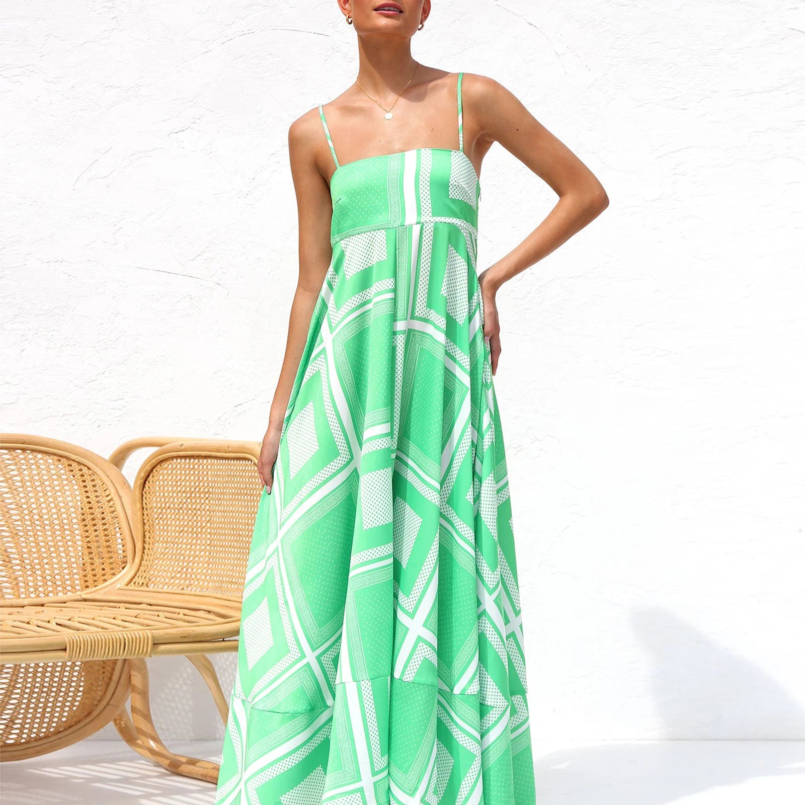Women Sun Long Dress Swing Dress Slip Dress Spaghetti Straps Floral Backless Dresses Summer Lady Elegant Holiday Outfits by DERILUJA LLC