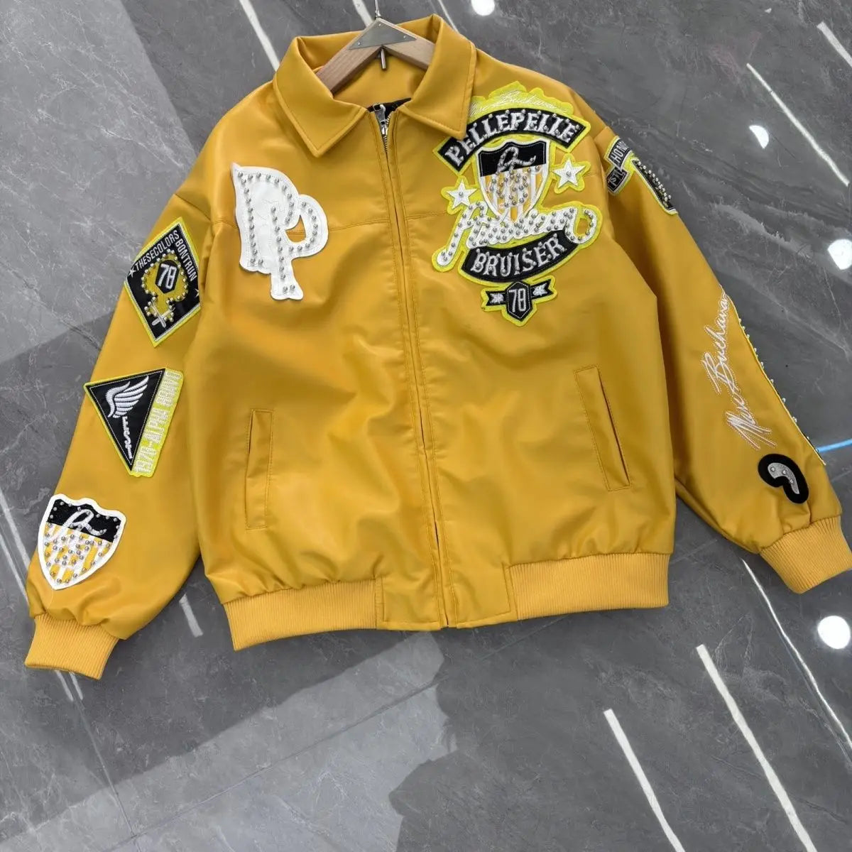 Heavy Industry Embroidery American Retro Motorcycle Coat Men's and Women's Stand Collar Flight Jacket Leather Jacket New Coat by DERILUJA LLC