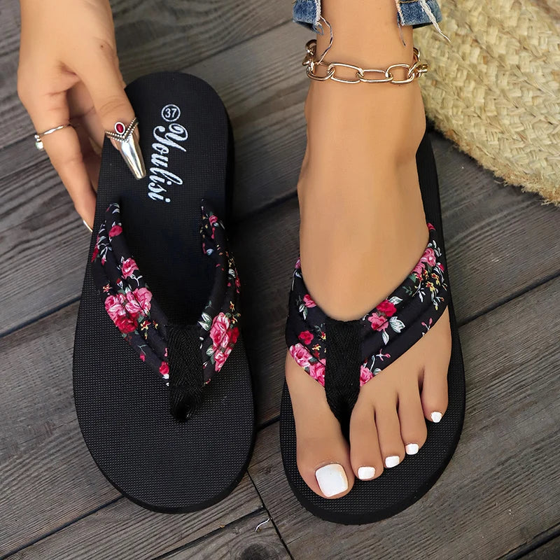 Fashion Floral Flat Flip Flops Women 2026 Summer Non Slip Lightweight Sandals Woman Comfortable Outdoor Beach Slippers Plus Size by DERILUJA LLC