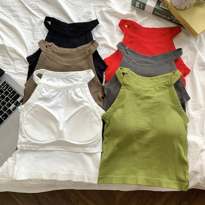 Women's Small Strap Vest Outdoor Wear Summer Beautiful Ba Sports Yoga Hanging Ne Top with Chest Pad Matching Underwear by DERILUJA LLC