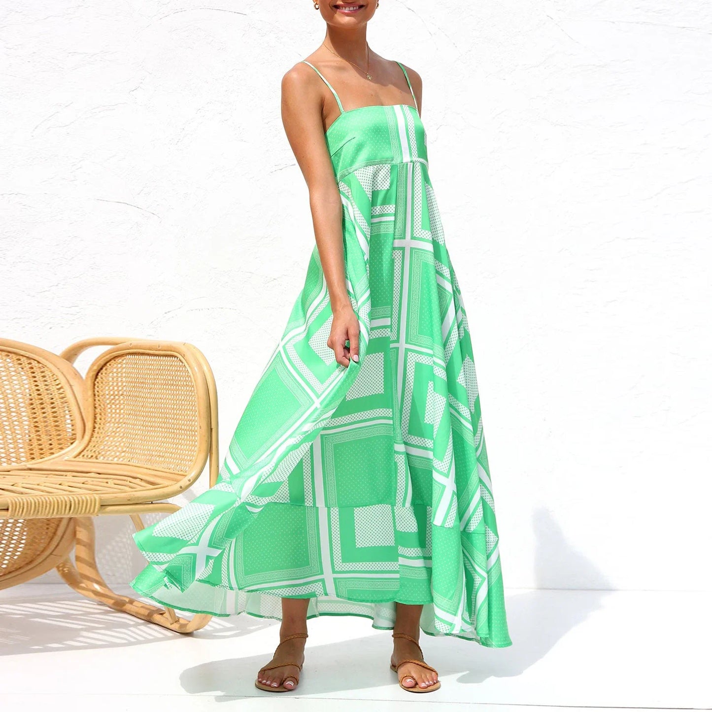 Women Sun Long Dress Swing Dress Slip Dress Spaghetti Straps Floral Backless Dresses Summer Lady Elegant Holiday Outfits by DERILUJA LLC