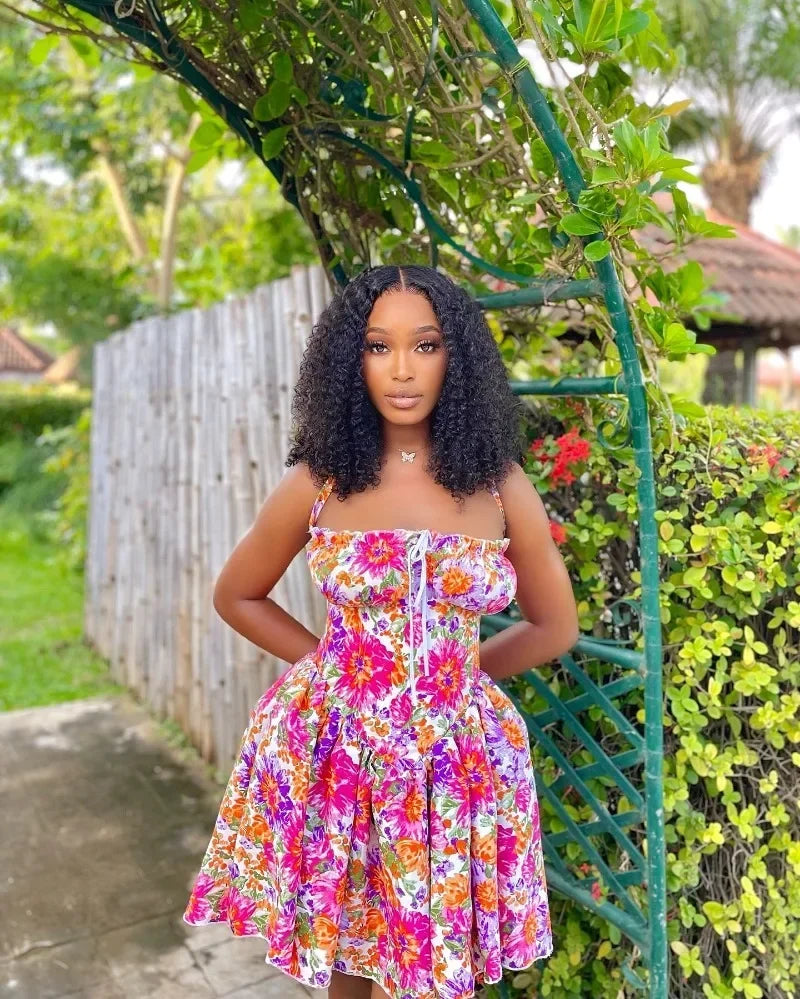 Dress Women Summer Fashion Women Sleeveless Polyester Printing Mini Dress Casual Beach Party Evening Dress by DERILUJA LLC
