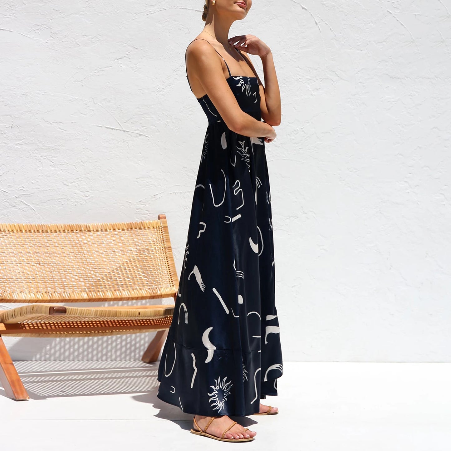 Women Sun Long Dress Swing Dress Slip Dress Spaghetti Straps Floral Backless Dresses Summer Lady Elegant Holiday Outfits by DERILUJA LLC