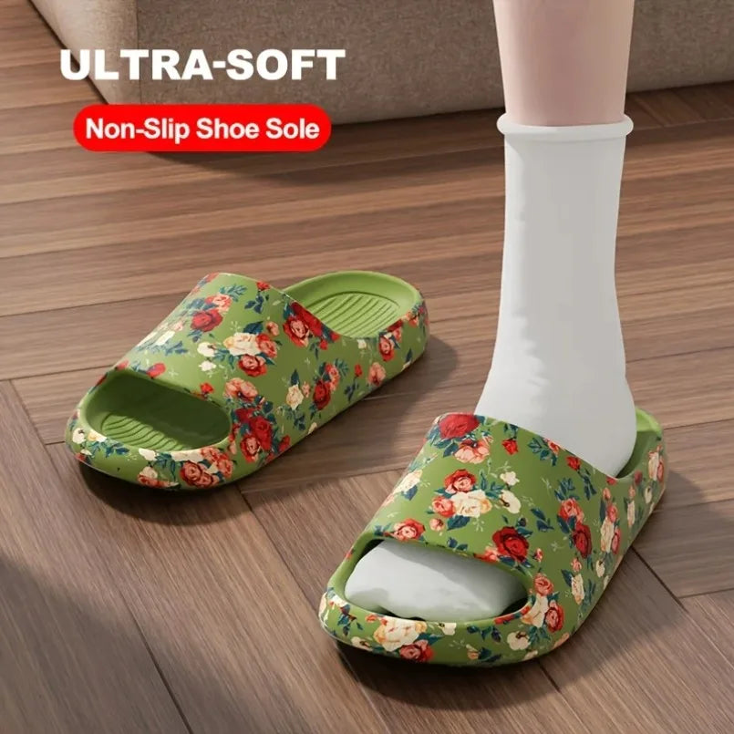 House Cloud Slippers Women Floral Slide Sandals Plus Size Soft Beach Shoes Flat Summer Indoor Outdoor Footwear Eva Home Men by DERILUJA LLC