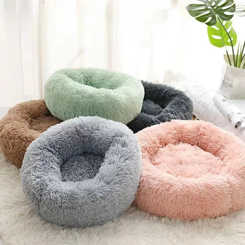 1PC comfortable striped plush pet bed, suitable for cats and dogs,warm,deep sleep round nest,filling,gray,soft,indoor by Badon Shop LLC